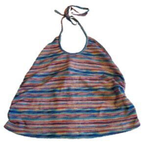 Women's Size 1X Multi-Color Cropped Ruched Sides Spaghetti Strings Halter Top